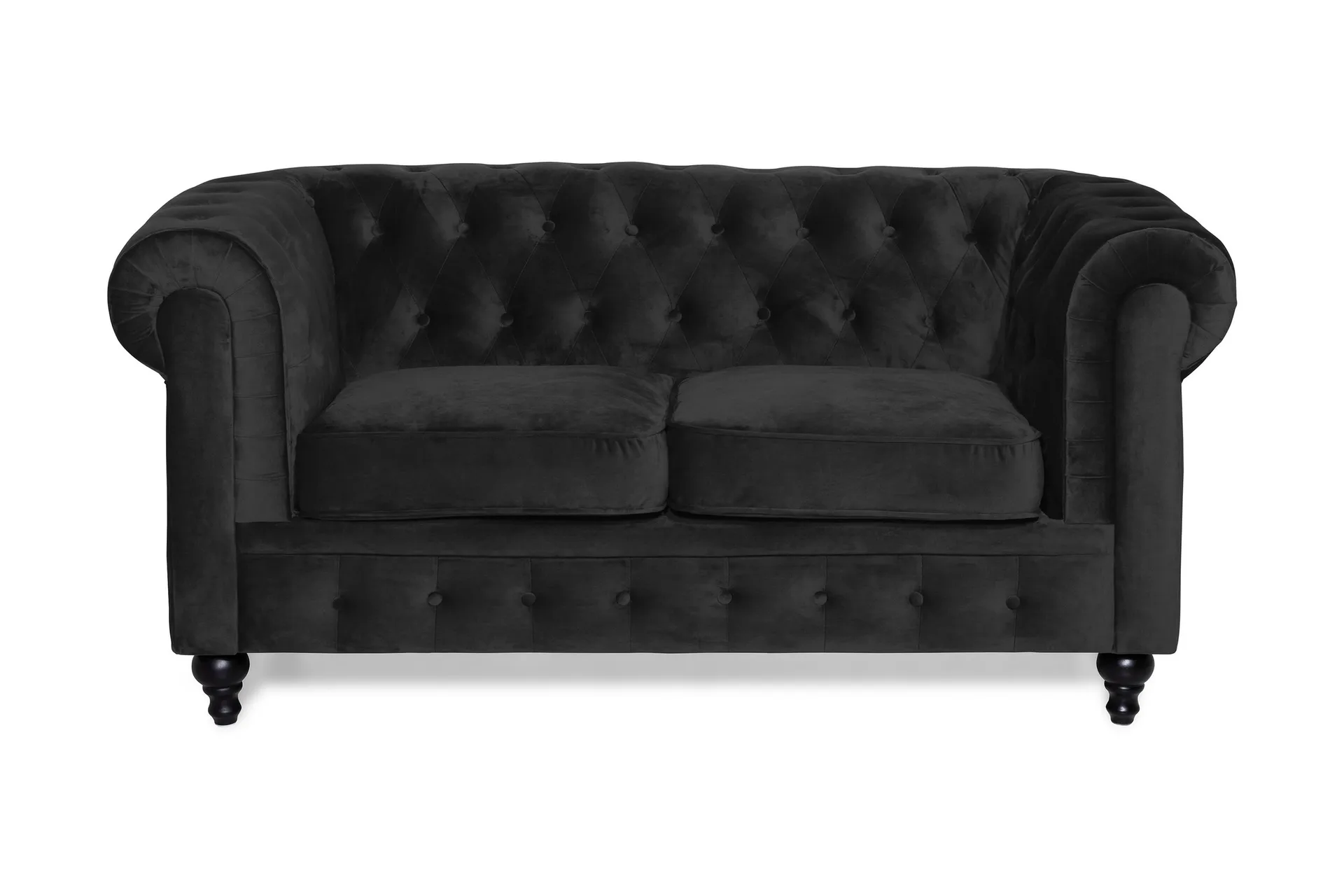 Chesterfield Lyx 2-istuttava pieni samettisohva Musta
